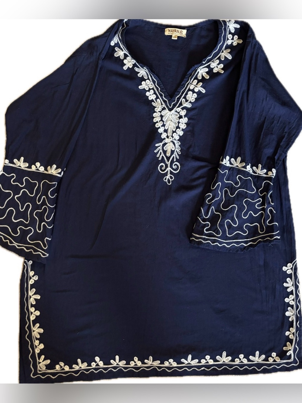 SOLD 100% Cotton Wayan Natural Wear Embroidered Tunic Beach Cover Up L/XL - Picture 14 of 15